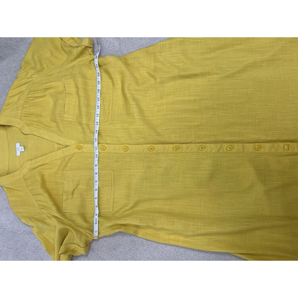 J Jill Shirt Dress XL Yellow Linen Blend Button Front Waist Tie Coastal Resort - Picture 10 of 11